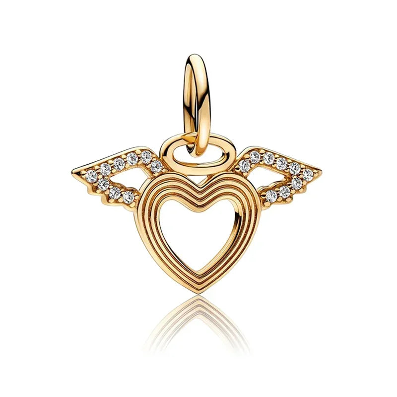 Original 925 Sterling Silver Gold Heart Charms Beads Sparkling MapleLeaf Safety Pendant For Women Bracelet DIY Fine Jewelry Gift