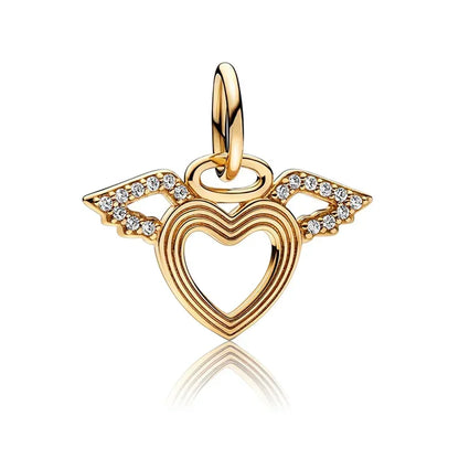Original 925 Sterling Silver Gold Heart Charms Beads Sparkling MapleLeaf Safety Pendant For Women Bracelet DIY Fine Jewelry Gift