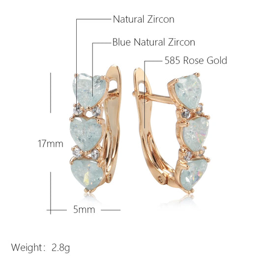 Kinel New Blue Heart Zircon Drop Earrings for Women 585 Rose Gold Color Earrings Vintage Wedding Jewelry Luxury Design Best Gift