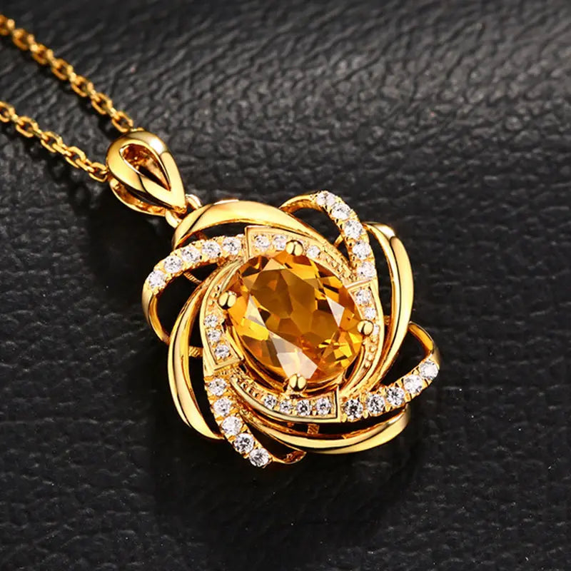 New Luxury Sapphire Crystal Pendant Necklace For Women Elegant Oval Flower Spiral Charm  Romantic Wedding Jewelry bijoux