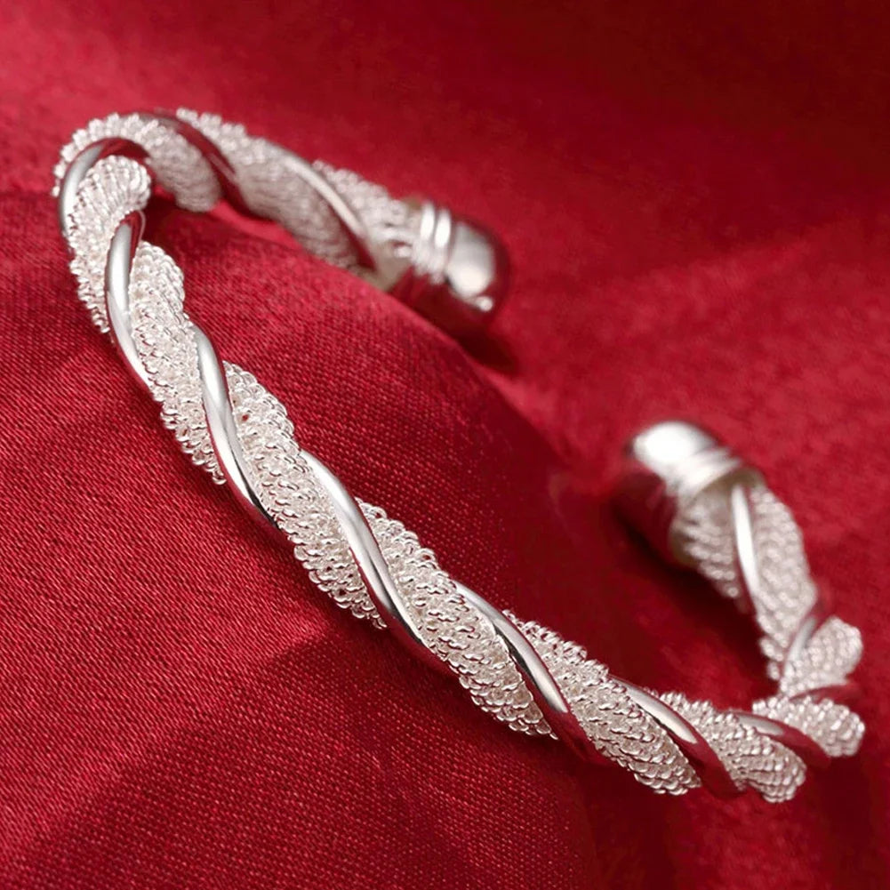 Trendy 925 Sterling Silver Big Bangles Bracelet Cute Charms for Women Lady Fashion Jewelry Adjustment Cuff Wedding Luxury
