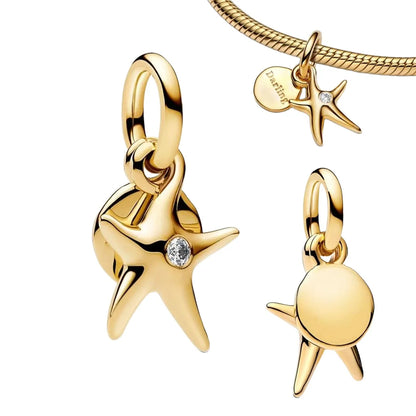 Original 925 Sterling Silver Gold Heart Charms Beads Sparkling MapleLeaf Safety Pendant For Women Bracelet DIY Fine Jewelry Gift