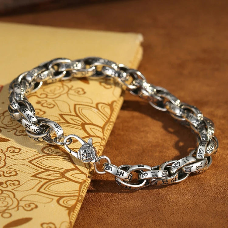 Silver 4mm/5mm Jewelry Men's Bracelet Personality Peace Pattern Retro Hipster Key Pattern Buckle Gift Accessory Chain Series