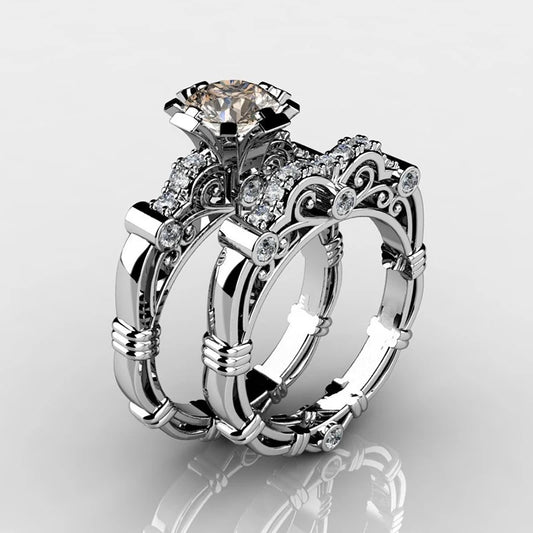 New Two-Piece Stainless Steel Ring European And American Women's Couple Engagement Ring Set Ring