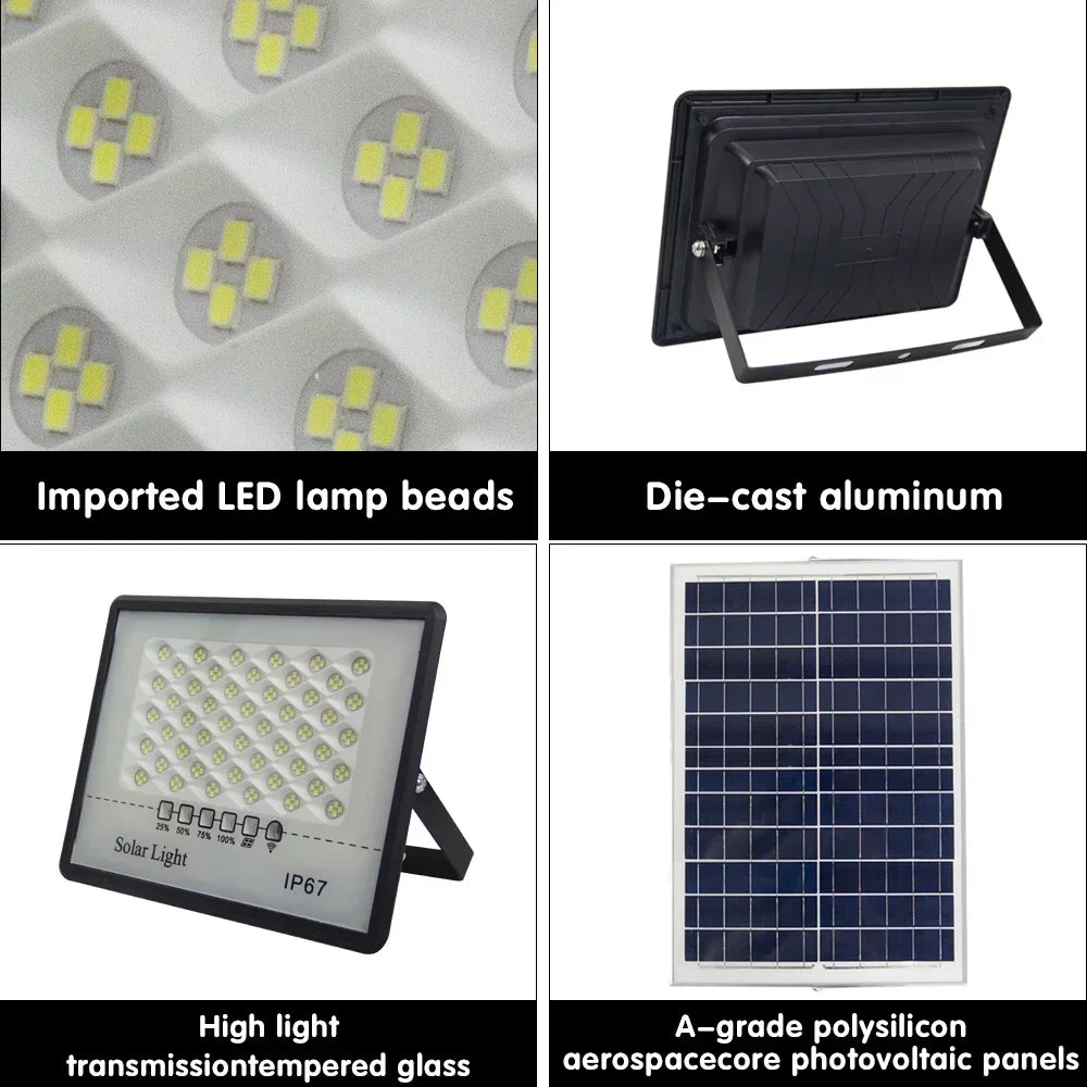 500W Solar Lights Outdoor Garden LED Refletor Garden Buildings Sunlight IP67 Waterproof Spotlight Emergency Lighting Wall Lamps
