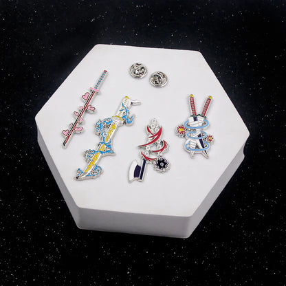 Anime Demon Slayer Brooch Enamel Kimetsu no Yaiba Sword Pins Weapon Badge Fans Cosplay Souvenir Props Backpack Jewelry Gift