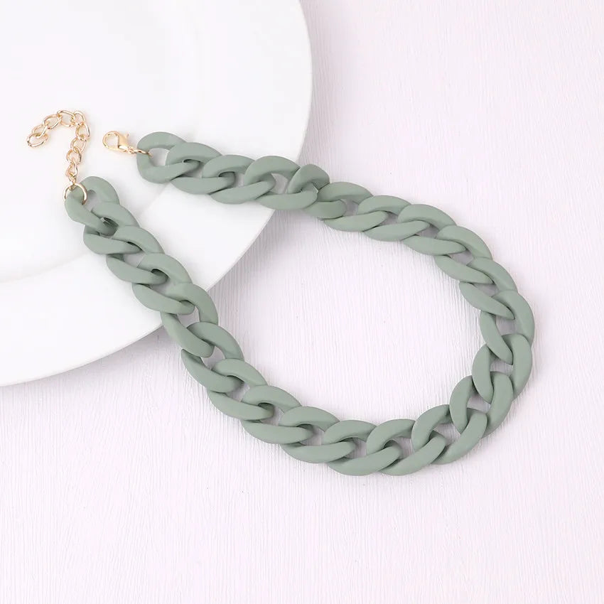 FishSheep Fashion Colorful Acrylic Matte Chain Choker Necklace for Women Statement Resin Wide Chain Collar Neck Jewelry 2024 New