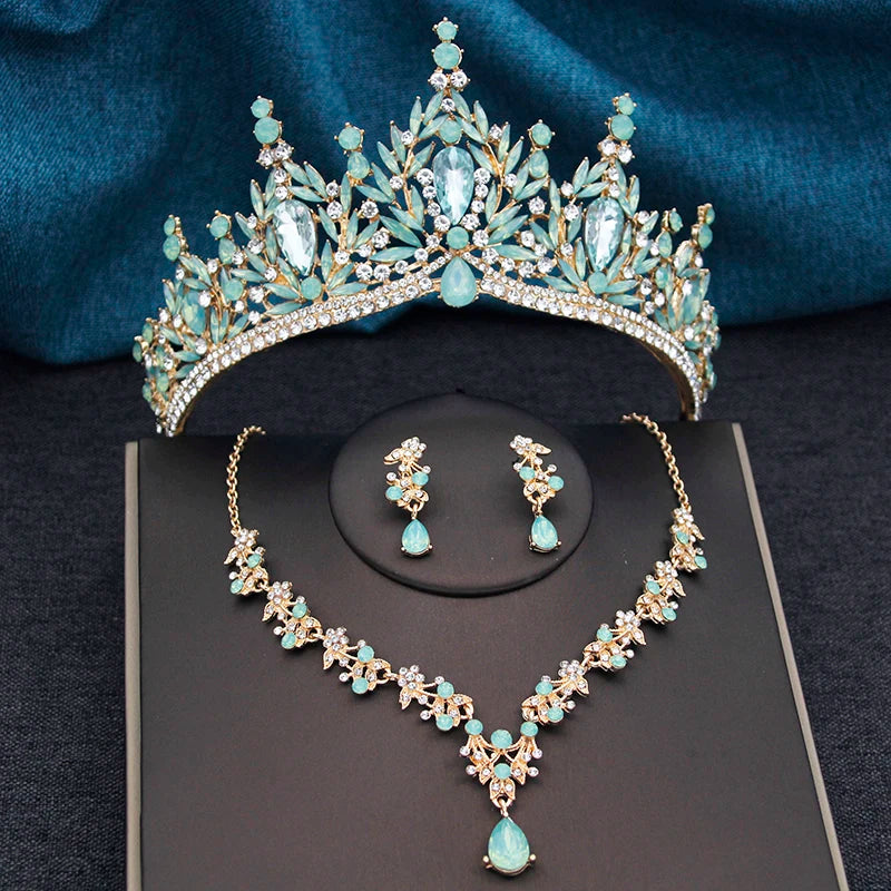 Princess Crown Bridal Jewelry Sets for Women Tiaras and Necklace Earrings Prom Bride Jewelry Set Wedding Dress accessories