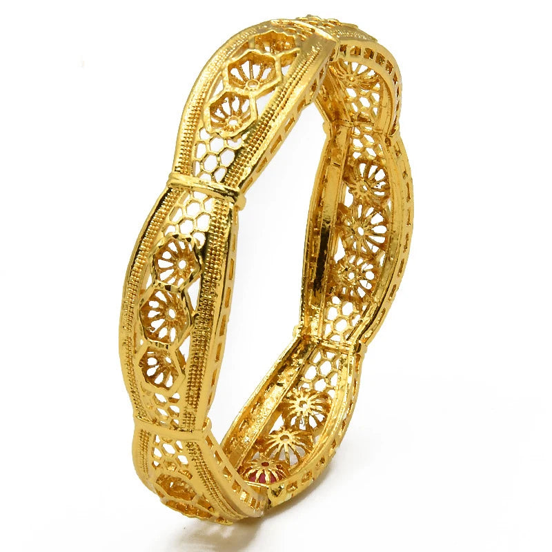 Luxury Dubai Gold Color Bangles For Women 24K Gold Plated Indian African Bracelets Charm Wedding Ethiopian Arabic Hand Jewelry