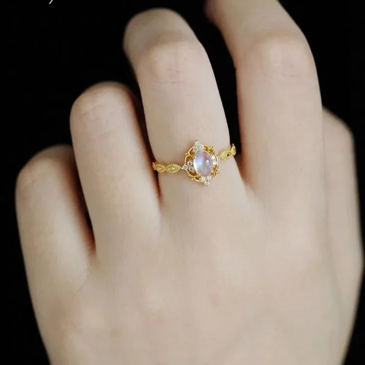 Moonlight Circle Ring for Women Light Luxury Small and High End Adjustable Finger Ring Personalized Retro Style Open Ring