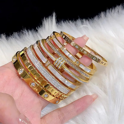 Luxury Gold Plated Bangles Jewelry Women's Hand Bracelet Stainless Steel Bangle Gifts for Women Fashion Accessories Mother's Day