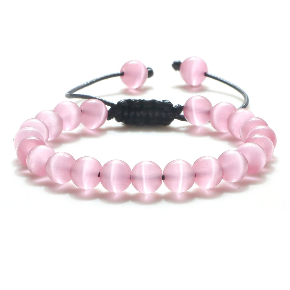 Natural Opal Beads Bracelets Smooth Cat Eye Quartz Chakra Beads Bracelet & Bangle for Women Men Adjustable Wrist Jewelry pulsera