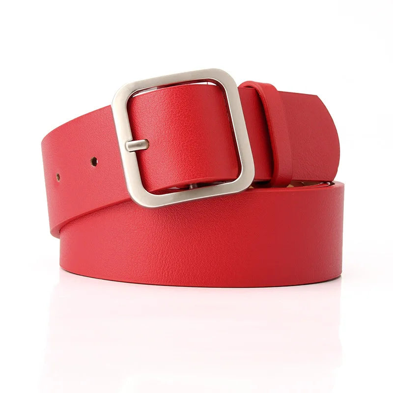 3.5x105cm Women's Belt Soft PU Leather Belt Square Pin Buckle Jeans Belt Korean Version Chic Ladies Vintage Female Waistband