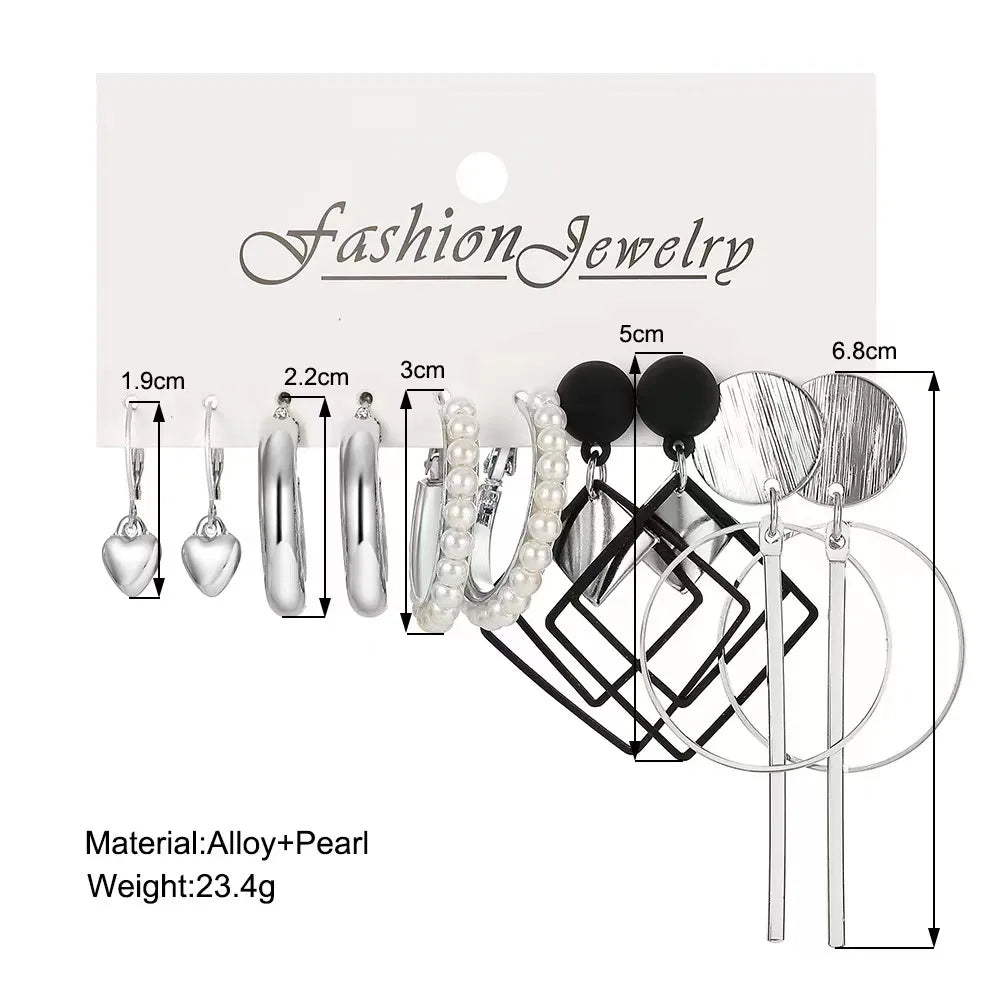 High-end new niche fashion earring sets, creative retro diamond-shaped alloy geometric earring sets