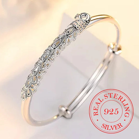 925 Sterling Silver Luxury Noble Phoenix Bangle Bracelets for Women Adjustable Fashion Party Wedding Accessories Jewelry Gifts
