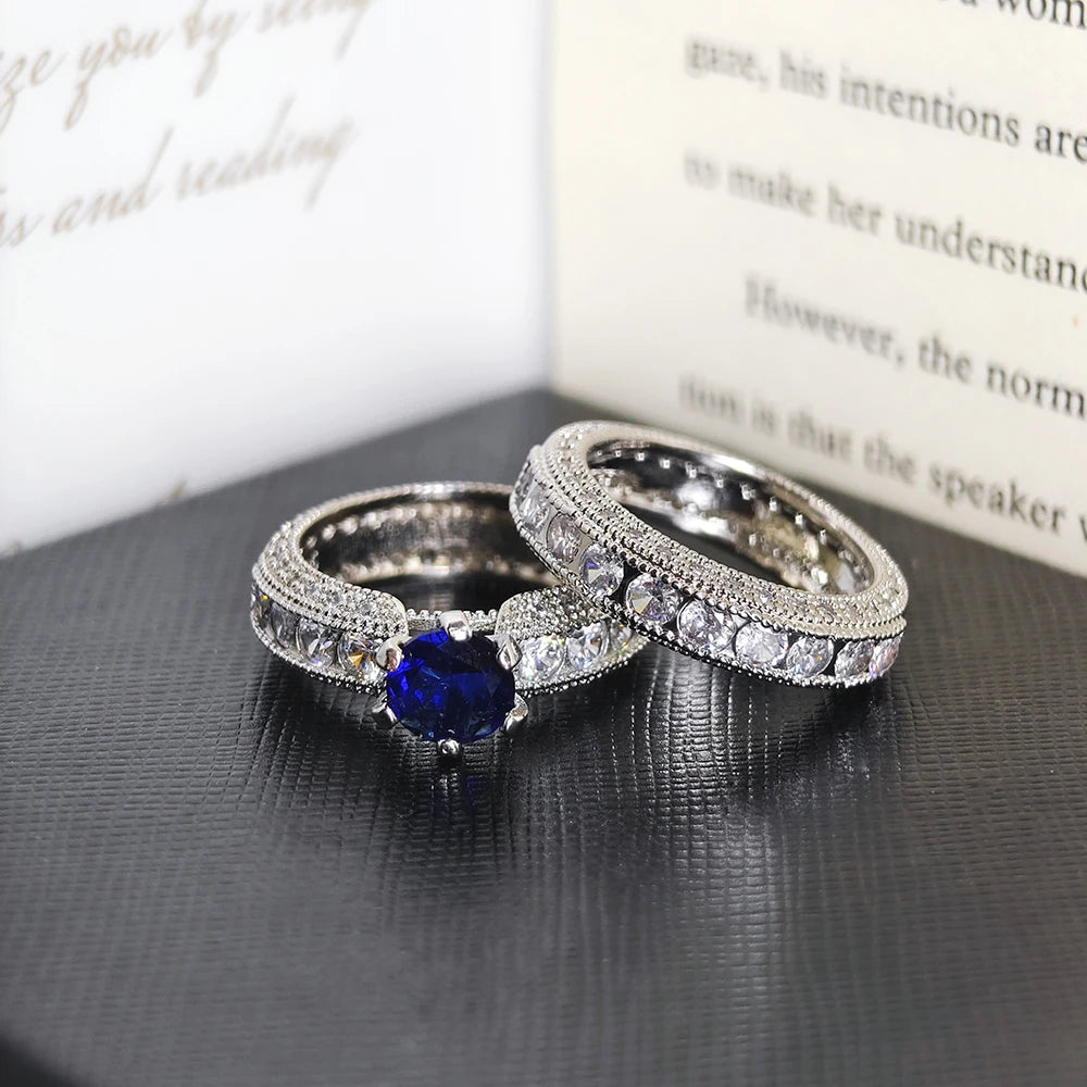 New Silver Color Bride Luxury Bold Big Wedding Rings Set for Bridal Women Engagement Finger Bold Party Gift Jewelry R4428