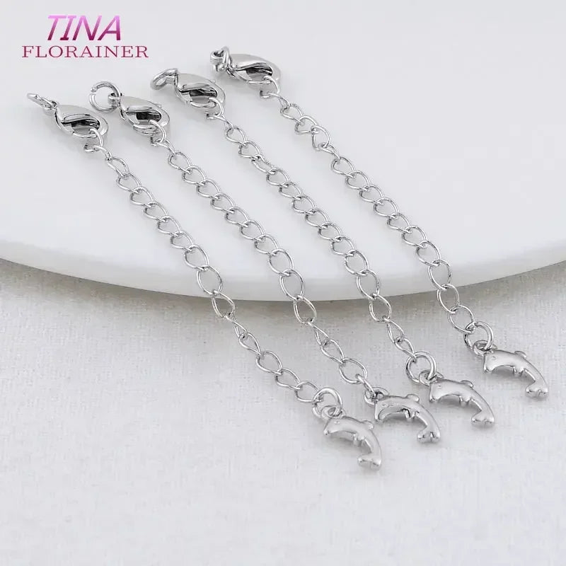 6PCS 14K Gold Color Brass Extender Chain with Lobster Clasps High Quality Jewelry Accessories  For DIY Jewelry Making Findings