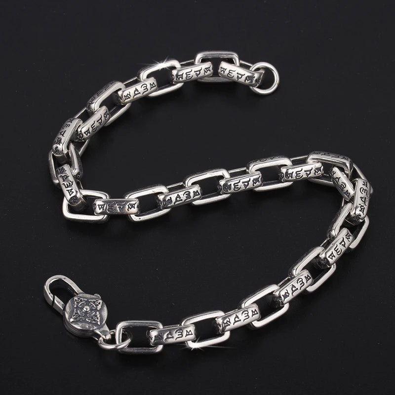 Silver 4mm/5mm Jewelry Men's Bracelet Personality Peace Pattern Retro Hipster Key Pattern Buckle Gift Accessory Chain Series