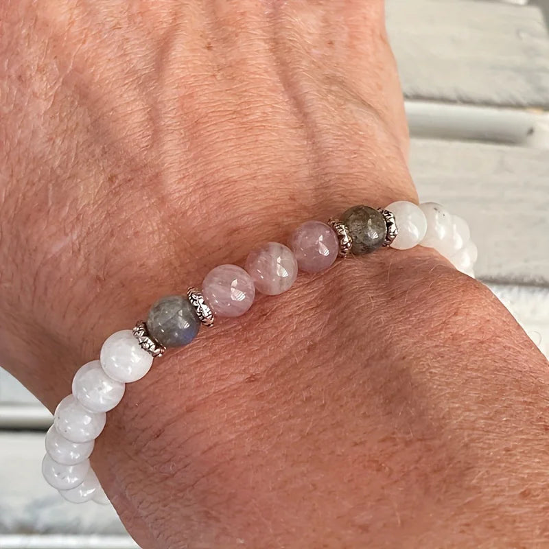 1pc/Moonstone, Labradorite and Rose Quartz Bracelet Calm, Spiritual, New Beginnings, Positive Energy, Protection Stress Relief