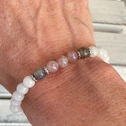 1pc/Moonstone, Labradorite and Rose Quartz Bracelet Calm, Spiritual, New Beginnings, Positive Energy, Protection Stress Relief