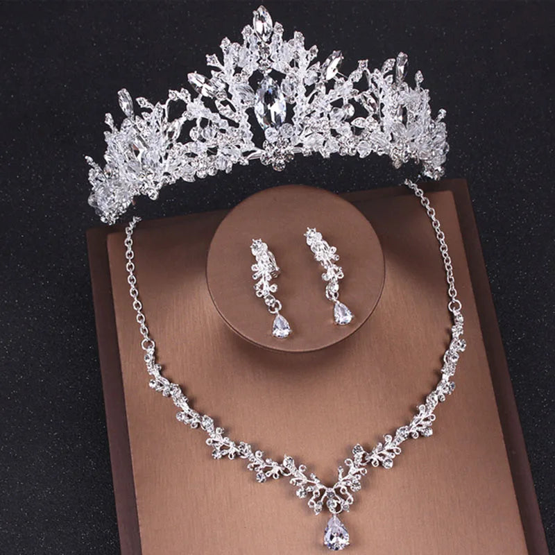 Itacazzo Bridal Headwear Hand Wrapped Crown Necklace Earring Set of Four Pieces&Suitable for Women's Wedding and Birthday Party