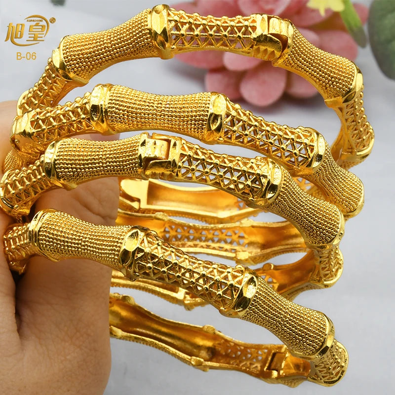 XUHUANG African Gold Color Bangles For Women Indian Middle Eastern Nigerian Wedding Luxury Plated Jewellery Brazilian Bangles