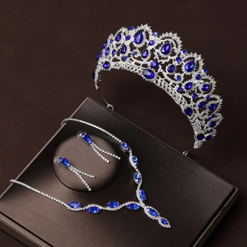 Itacazzo Bridal Headwear Set Crown Necklace Earrings Four Piece Classic Tiaras Suitable for Women's Wedding and Birthday Parties