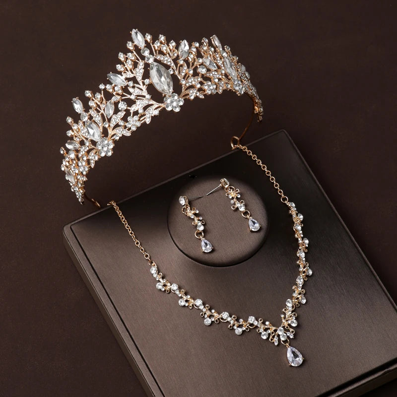 Itacazzo Bridal Headwear Hand Wrapped Crown Necklace Earring Set of Four Pieces&Suitable for Women's Wedding and Birthday Party