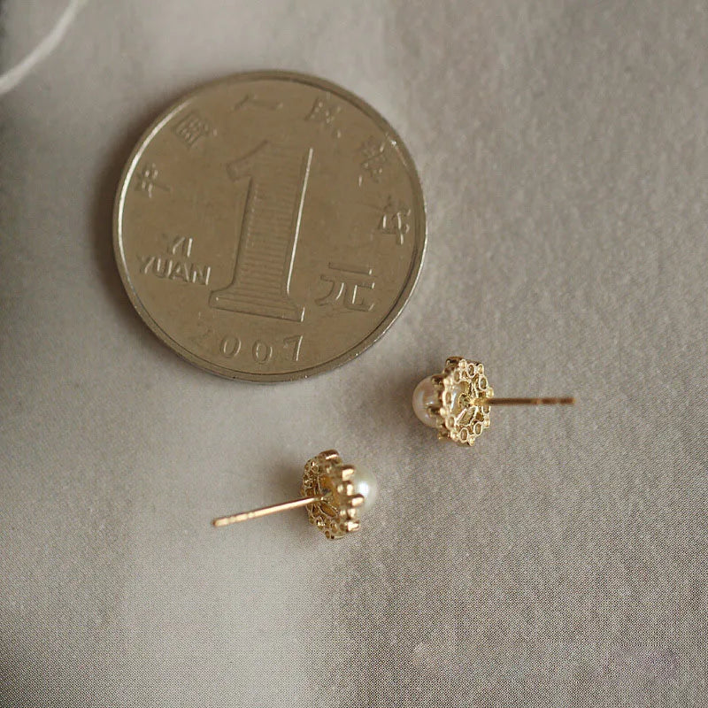 Vintage Disc Pearl Zirconia Stud Earrings Women, S925 Sterling Silver, Gentle Jewelry, Girly Gift, Daily Occasion, High Quality