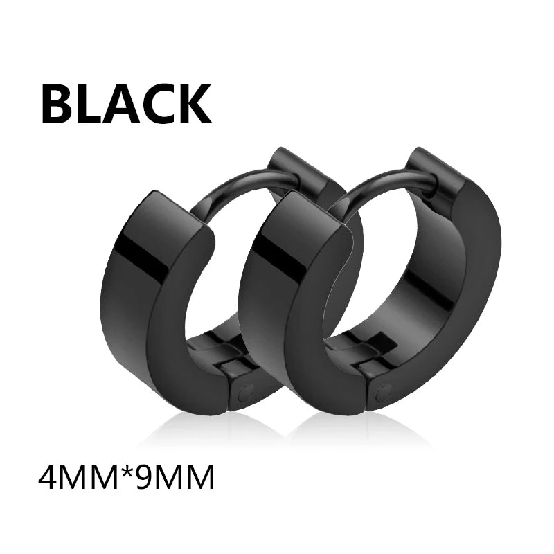 2pc Wide Frosting Stainless Steel Hoop Earrings Black Round Earring For Women Men Punk Vintage Circle Earring Jewelry Statement