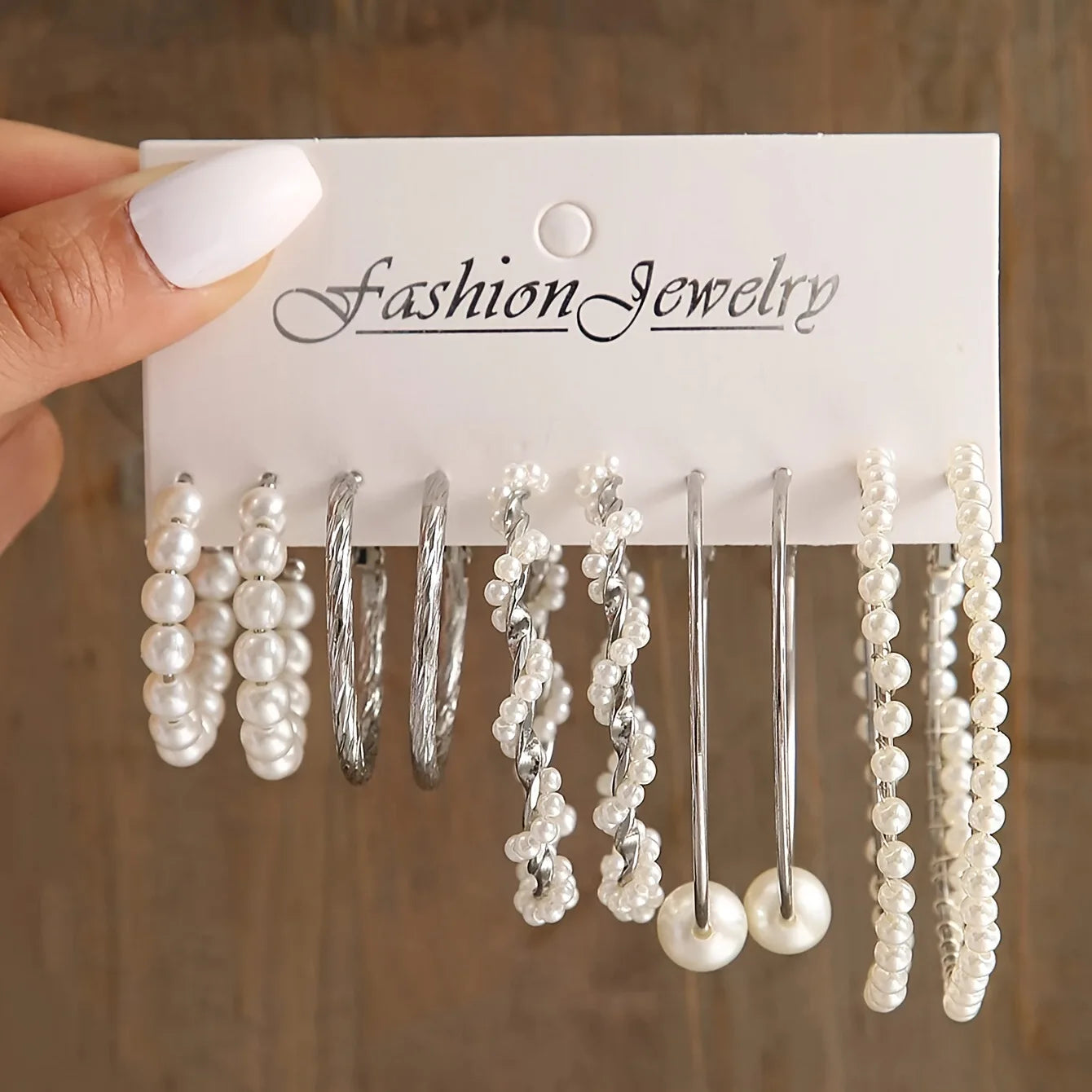 5 Pairs Elegant Wrapped Imitation Pearl Round Hoop Earrings Exaggerated Geometry Big Round Earrings Women's Party Set Jewelry