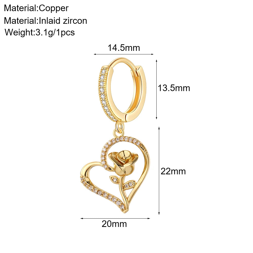 Cute Sun Moon Star Rainbow Red Heart Love Rose Flower Korean Hoop Earrings for Women Gold Color New In Earring High Quality