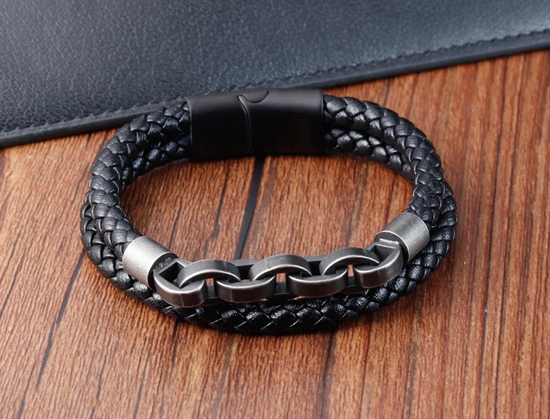 New Braided Leather Men Bracelet Classic Hand-woven Magnetic Buckle Multi-layer Leather Bracelet For Men Jewelry Gift