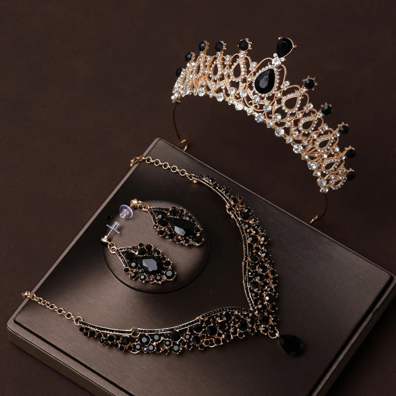 Itacazzo Bridal Headwear Set Crown Necklace Earrings Four Piece Classic Tiaras Suitable for Women's Wedding and Birthday Parties
