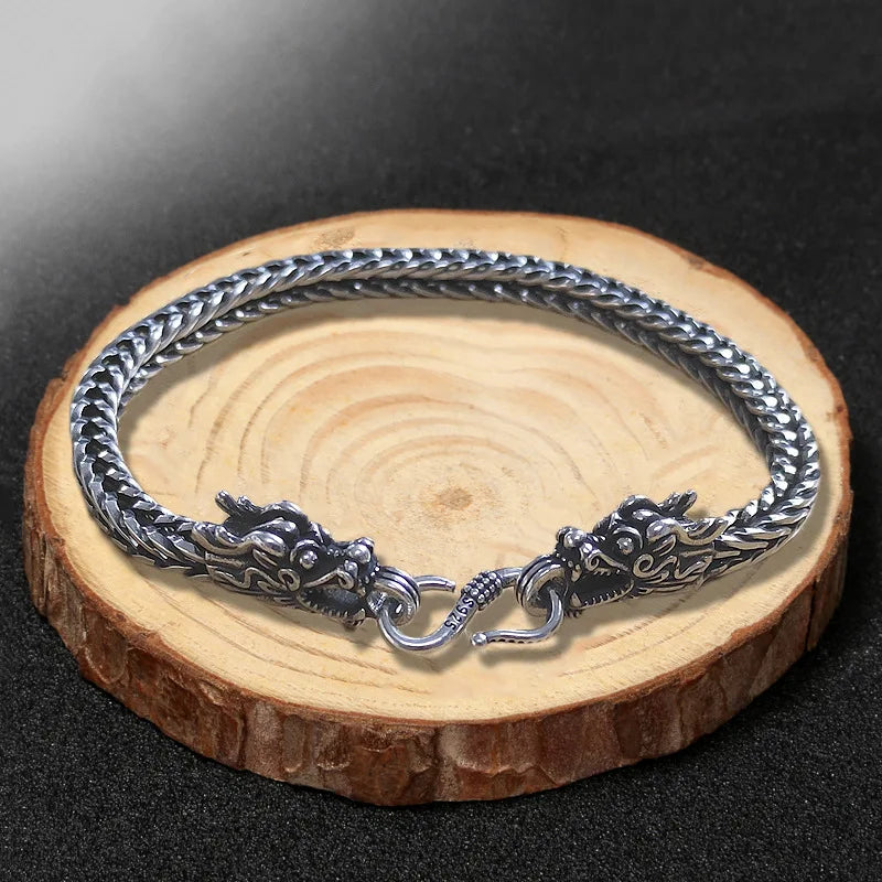 Silver 4mm/5mm Jewelry Men's Bracelet Personality Peace Pattern Retro Hipster Key Pattern Buckle Gift Accessory Chain Series