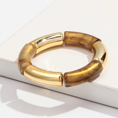 Bohemia Gold Silver Color Acrylic Chunky Bamboo for Women Bracelets Boho Resin Curved Tube Stretchy Bangle Fashion Jewelry