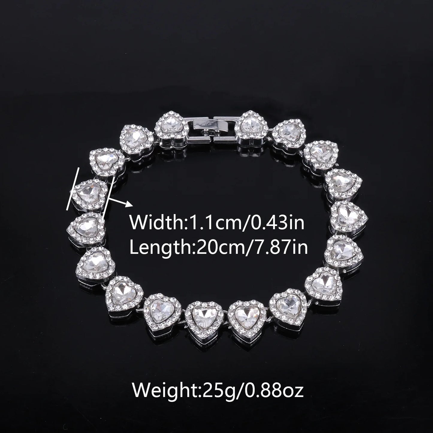 ZAKOL 45CM New Hip Hop Tennis Chain Bracelet Necklace Shiny Heart Rhinestone CZ Fashion Rock Party Jewelry Set