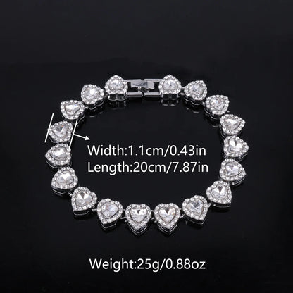 ZAKOL 45CM New Hip Hop Tennis Chain Bracelet Necklace Shiny Heart Rhinestone CZ Fashion Rock Party Jewelry Set