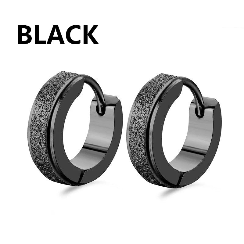 2pc Wide Frosting Stainless Steel Hoop Earrings Black Round Earring For Women Men Punk Vintage Circle Earring Jewelry Statement