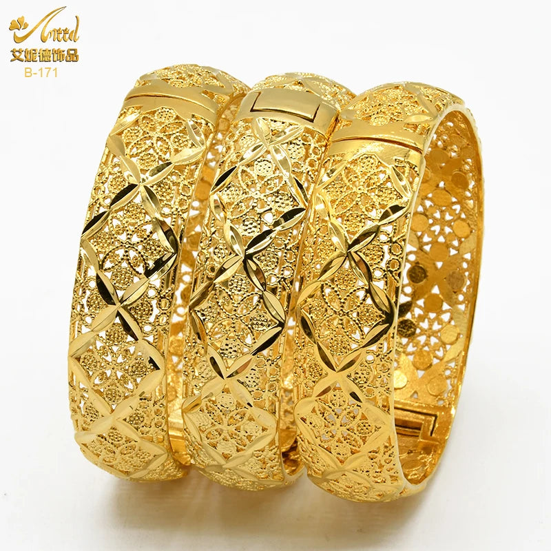 ANIID Dubai 24K Gold Plated Jewelry Bangle Wedding Party Gifts Arabic Women Braclets Indian Bangle Charm Bracelets Wholesale