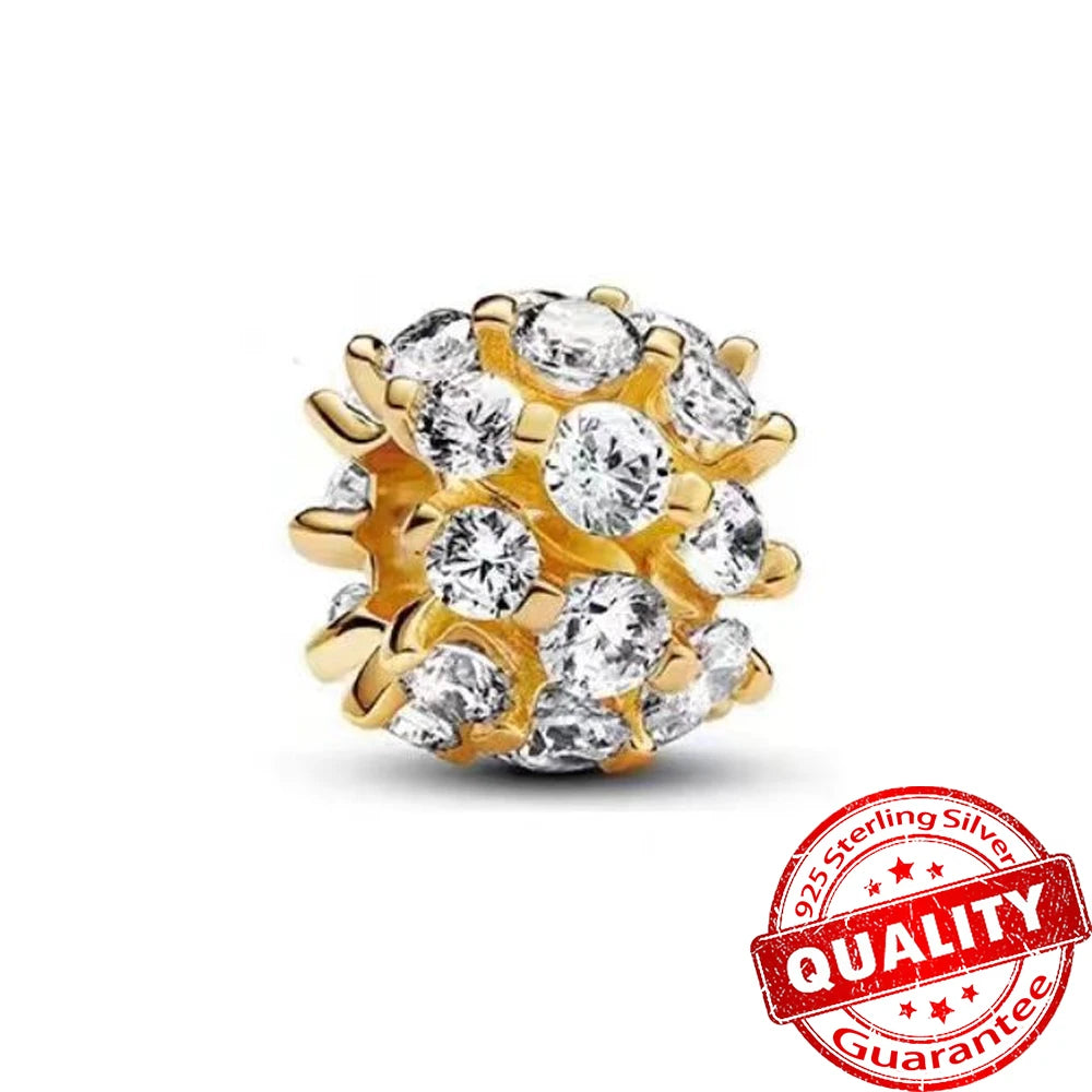 Sparkling Gold Monstera Leaf Charm Fit Original Bracelet 925 Sterling Silver Shark Tooth Mini Charm for Girls Party Jewelry