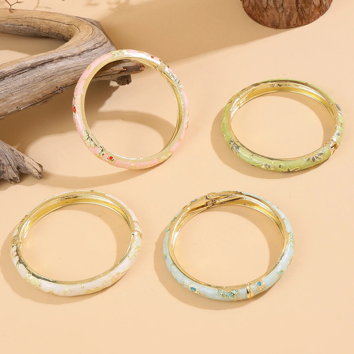 FTCY 2 Pcs Flower Bracelet For Women Vintage Bohemian Cloisonne Women's Bangles Luxury Jewelry Gifts