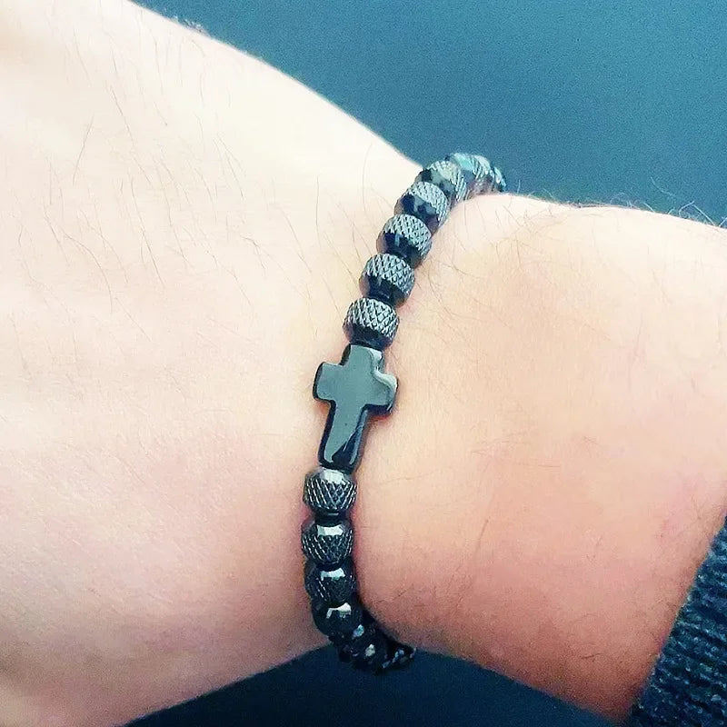 Cross Charm Bracelet Gift - Stainless Steel Beaded Design for Him & Her, Adjustable Durable Jewelry with Titanium Strength