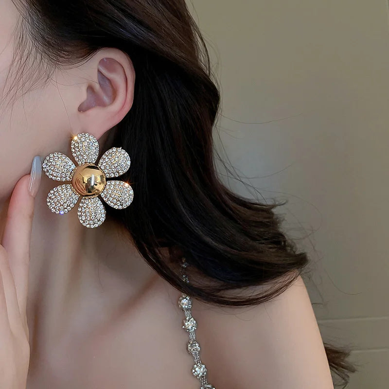 FYUAN Colorful Flower Crystal Stud Earrings for Women Earrings Fashion Jewelry