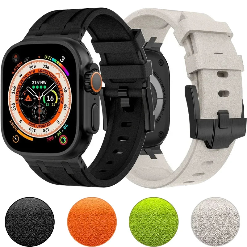 AP Liquid Silicone Strap For Apple Watch Ultra 3/2 49mm 11-10 46mm Stone pattern Bracelet Band iWatch 9 8 7 6 SE3 45mm 44mm Belt
