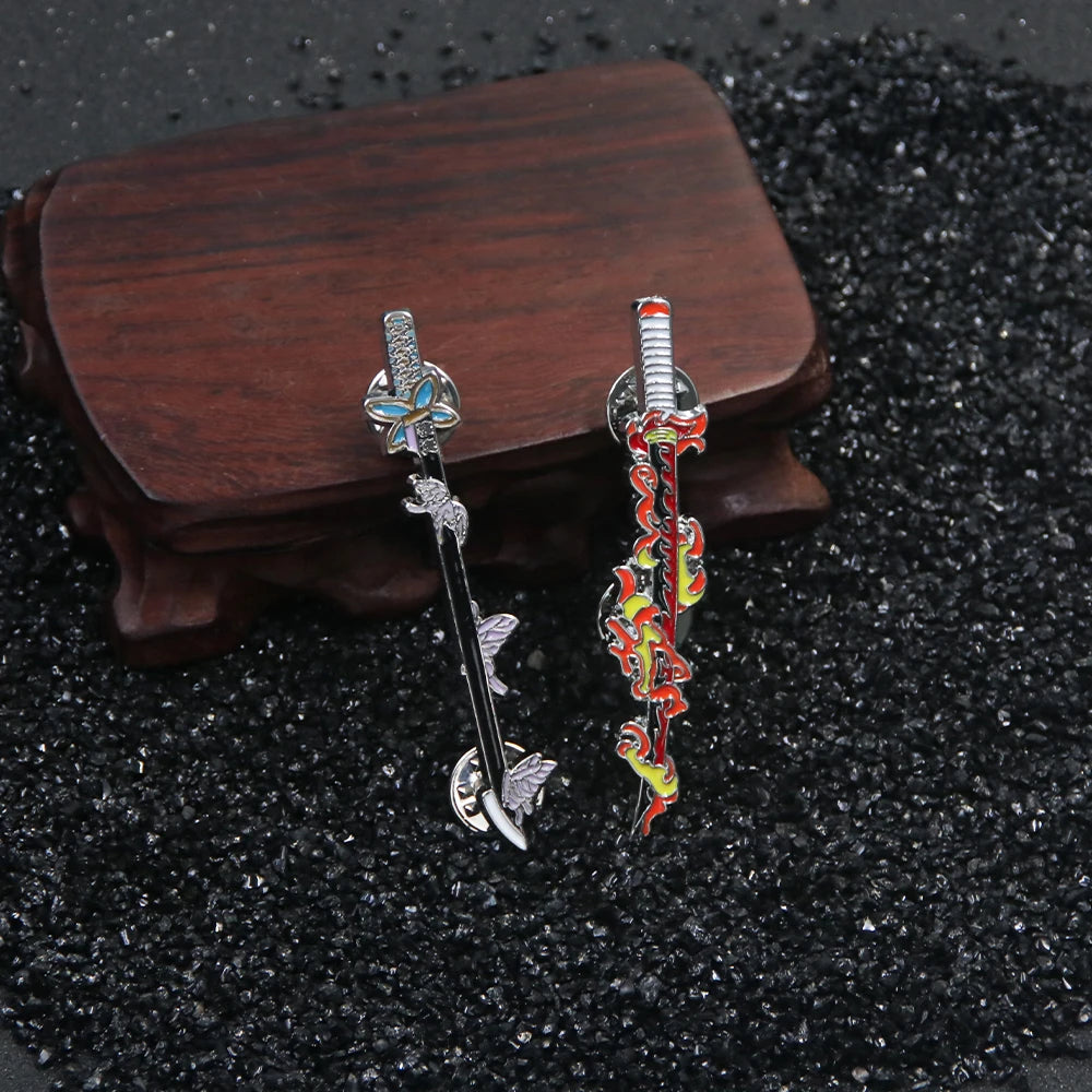 Anime Demon Slayer Brooch Enamel Kimetsu no Yaiba Sword Pins Weapon Badge Fans Cosplay Souvenir Props Backpack Jewelry Gift