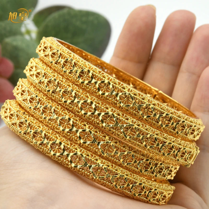 XUHUANG African Gold Color Bangles For Women Indian Middle Eastern Nigerian Wedding Luxury Plated Jewellery Brazilian Bangles