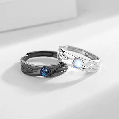 New Simple Couple Rings Silver Color Sun Moon Adjustable Open Ring For Women Men Wedding Fashion Jewelry Gifts