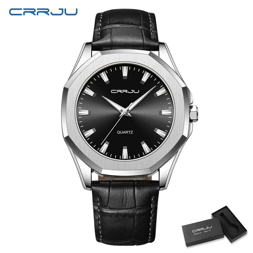 CRRJU New Casual Minimalista Quartz Men's Watches with Leather Strap Simple Luminous Hands Male Clock