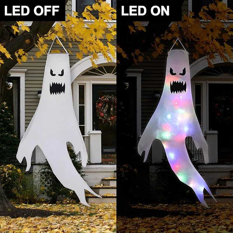 Halloween Floating Ghost Courtyard Hanging Ghost Hung on The Trees Halloween Scary Horror Atmosphere Decor Night Luminous Light